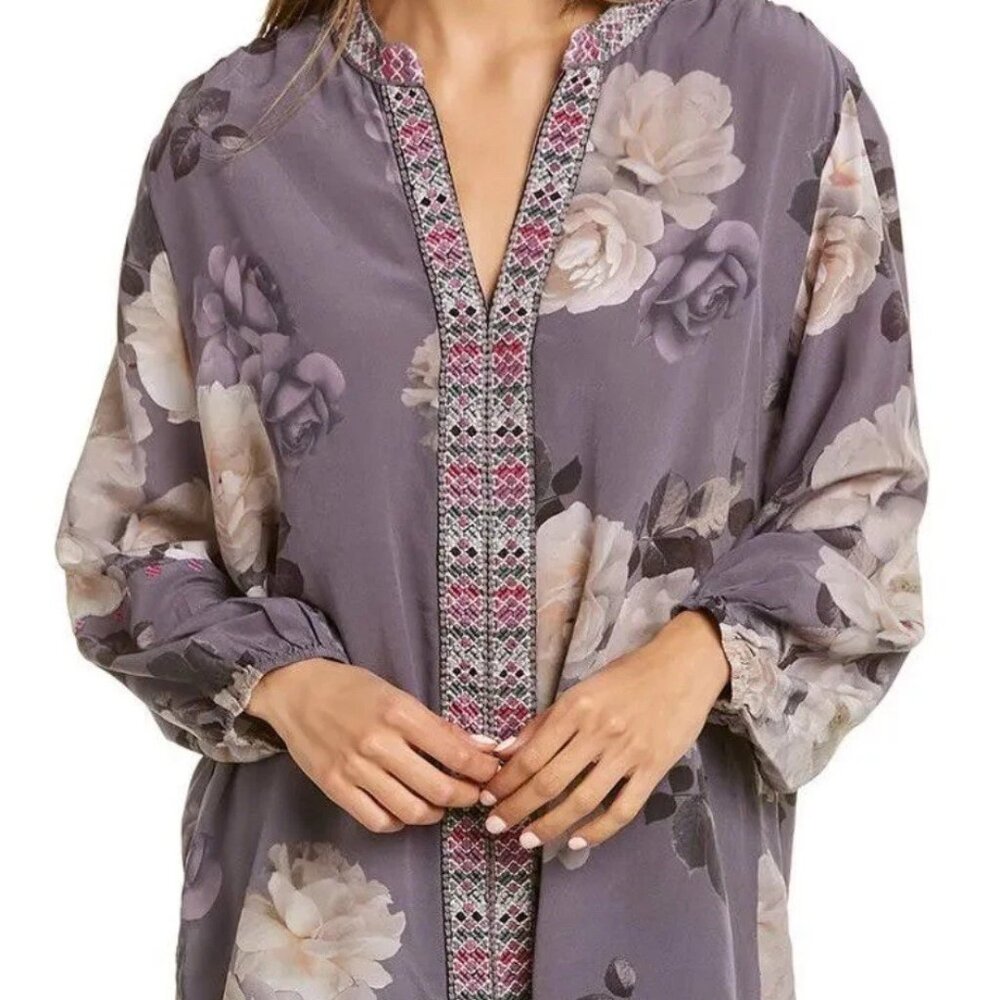 Johnny Was Paris Effortless Silk Blouse Lavendar Purple Xsmall rose white tunic - Picture 4 of 11